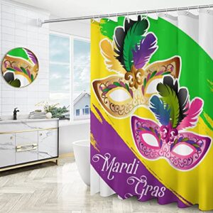 Chfukew 4 Piece Mardi Gras Decor Shower Curtain Set Mardi Gras Mask Rainbow Waterproof Non Slip Bathroom Sets with Shower Curtain and Rugs and Accessories