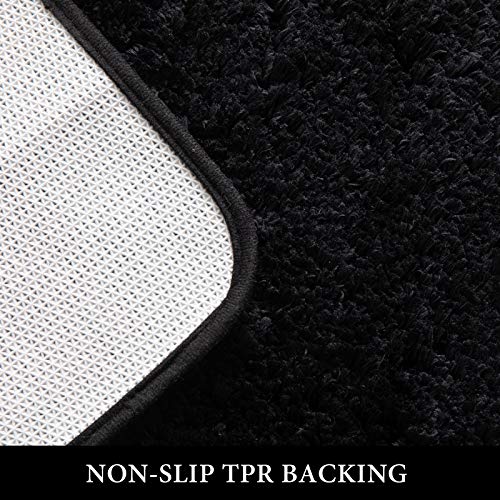 MIULEE Set of 2 Bathroom mats and Toilet Rugs, 16''x24''+16''x24''+20''x20''(U-Shaped), Non Slip Soft Rugs for Bath Tub Shower, Black