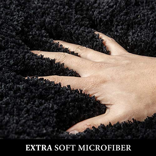 MIULEE Set of 2 Bathroom mats and Toilet Rugs, 16''x24''+16''x24''+20''x20''(U-Shaped), Non Slip Soft Rugs for Bath Tub Shower, Black