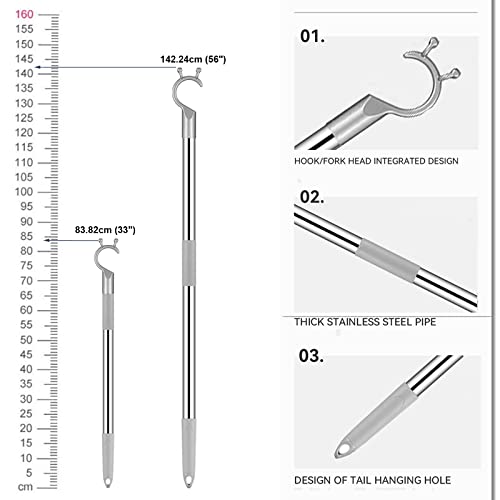 Reach Stick 56" Long Reaching Pole for High Place - Stainless Steel Pole with Alloy Hook for Top Rod