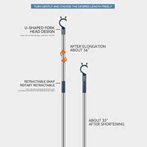 Reach Stick 56" Long Reaching Pole for High Place - Stainless Steel Pole with Alloy Hook for Top Rod