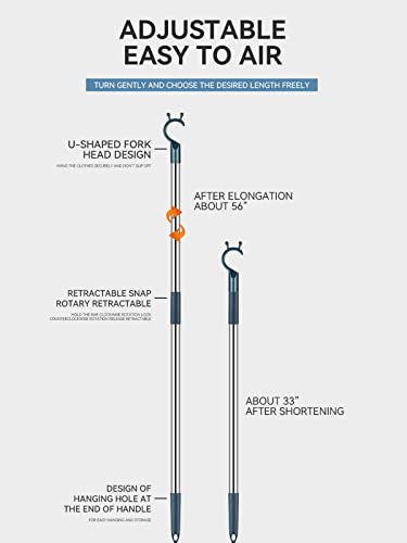 Reach Stick 56" Long Reaching Pole for High Place - Stainless Steel Pole with Alloy Hook for Top Rod