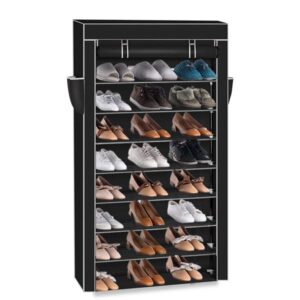 muyiaser 10 tier shoe rack with nonwoven fabric cover 30-40 pairs shoe rack storage organizer boot aad shoe shelf black