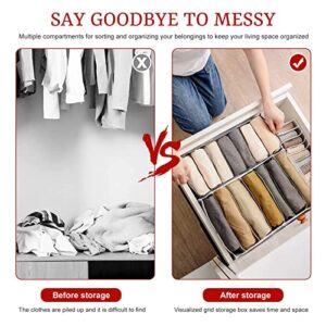 LANJINDENG 2PCS Wardrobe Clothes Organizer, 7 Grids Jeans Organizers with Pull Handle Drawer Closet Mesh Foldable Clothes Storage Box for Jeans Legging Pant T-Shirt