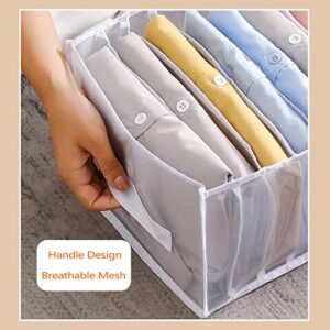 LANJINDENG 2PCS Wardrobe Clothes Organizer, 7 Grids Jeans Organizers with Pull Handle Drawer Closet Mesh Foldable Clothes Storage Box for Jeans Legging Pant T-Shirt