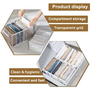 LANJINDENG 2PCS Wardrobe Clothes Organizer, 7 Grids Jeans Organizers with Pull Handle Drawer Closet Mesh Foldable Clothes Storage Box for Jeans Legging Pant T-Shirt