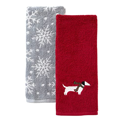 SKL Home Snow Many Dachshunds Hand Towel (2-Pack), Red