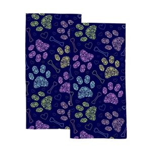 hand bath towels 2 pack floral animal paw bone absorbent face fingertip towels for bathroom kitchen gym spa soft hair drying cloth quick dry, 30 x 15 inch