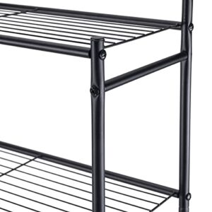 GOOITA 3-Shelf Over The Toilet Storage Bathroom Rack Space Saver Organizer Free Standing Metal Shelves with 4 Hooks, Black