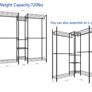 Serxis Heavy Duty Clothes Rack for Hanging Clothes, Metal Garment Rack，Large Capacity Portable Clothing Rack，Freestanding Open Wardrobe Organizer Rack, 67.0"L x 13.8"W x 75.6"H Max Load 720LBS, Black