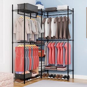 Serxis Heavy Duty Clothes Rack for Hanging Clothes, Metal Garment Rack，Large Capacity Portable Clothing Rack，Freestanding Open Wardrobe Organizer Rack, 67.0"L x 13.8"W x 75.6"H Max Load 720LBS, Black