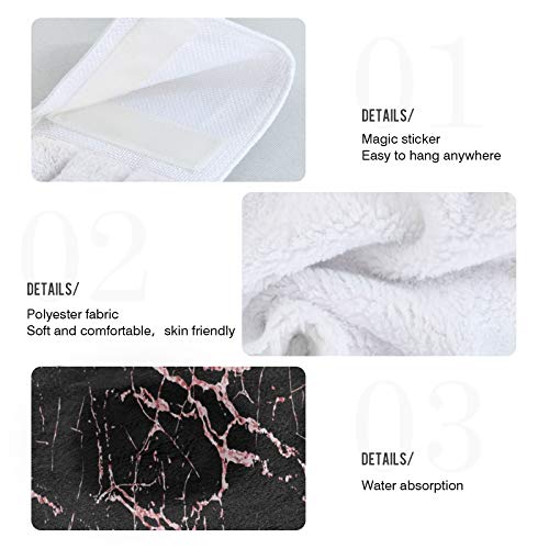 Kcldeci Hanging Kitchen Hand Towels Dishcloths Sets with Loop Rose Gold Black Marble Absorbent Hand Towels 2 Piece Sets Stone Texture