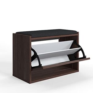 Ruumstore Tona Shoe Cabinet, 1 Flip Drawer Shoe Storage with Padded Seat Cushion (Victoria Walnut)