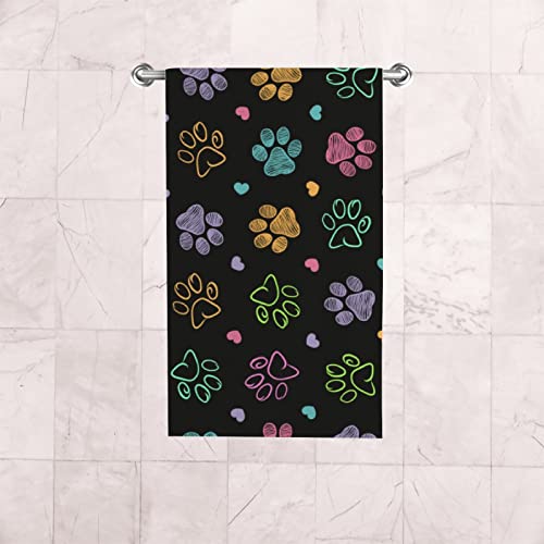 Hand Bath Towels 2 Pack Doodle Colorful Paws Print Absorbent Face Fingertip Towels for Bathroom Kitchen Gym Spa Soft Hair Drying Cloth Quick Dry, 30 x 15 Inch