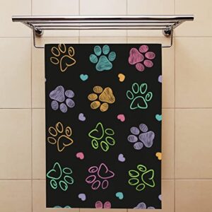 Hand Bath Towels 2 Pack Doodle Colorful Paws Print Absorbent Face Fingertip Towels for Bathroom Kitchen Gym Spa Soft Hair Drying Cloth Quick Dry, 30 x 15 Inch