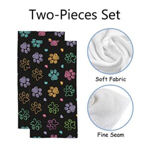 Hand Bath Towels 2 Pack Doodle Colorful Paws Print Absorbent Face Fingertip Towels for Bathroom Kitchen Gym Spa Soft Hair Drying Cloth Quick Dry, 30 x 15 Inch