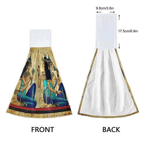 AUUXVA Kitchen Hand Towels 2 Pack Vintage Retro Ancient Egyptian Hanging Tie Towels Quick Dry Absorbent Kitchen Towel Set with Loop for Bathroom Laundry Room Farmhouse Decor