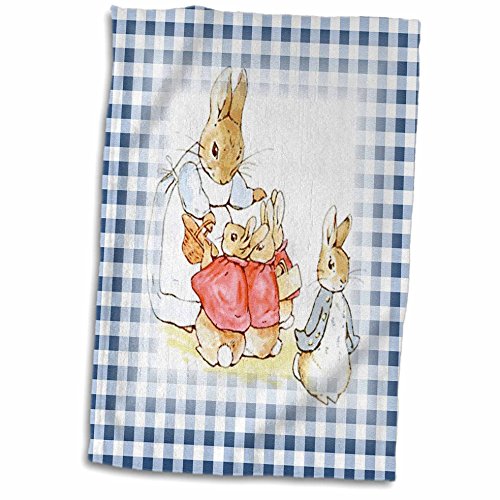 3dRose Image of Peter Rabbit Scene On Blue Chevron Stripes Towel, 15" x 22", White