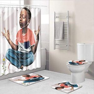 ffjingpu afro african american boy shower curtain set black boy art painting bathroom curtain bath mat rugs carpet bathtub home decor kid