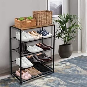 LEEJAY 5 Tier Shoe Rack for Entryway, Freestanding Display Shelf Storage Organizer with 4 Metal Shelves and Top Panel - Rustic Brown