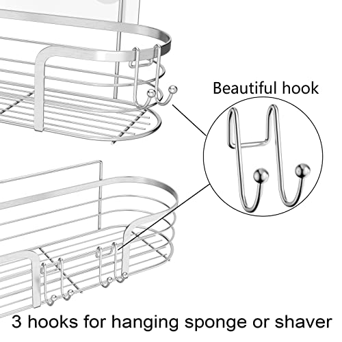 Auoij Shower Caddy Shelf Organizer,Shower Storage Holder Bathroom Traceless Adhesive Shower Wall Shelves Rustproof Stainless Steel No Drilling 2-Pack