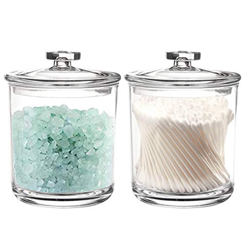 Youngever 2 Pack 15 Ounce Clear Plastic Apothecary Jars, Qtip Holder, Cotton Swab Holder, Bathroom Vanity Organizer for Cotton Balls, Cotton Swab, Qtips