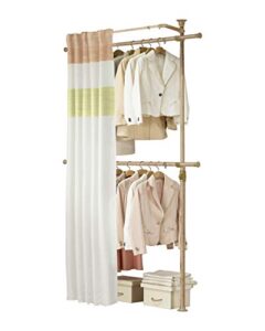 prince hanger, premium wood colored 2 tier hanger with curtain, clothing rack, closet organizer, free standing, garment rack, phus-0063, made in korea