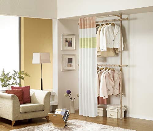 PRINCE HANGER, Premium Wood Colored 2 Tier Hanger with Curtain, Clothing Rack, Closet Organizer, Free Standing, Garment Rack, PHUS-0063, Made in Korea