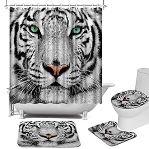 black tiger with green eyes shower curtain sets with non-slip rugs, toilet lid cover and bath mat, africa animals shower curtains with 12 hooks durable waterproof bath curtain