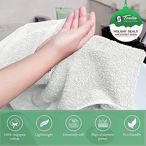 TOALLA 100% Cotton Salon Towel Set of 24|400 GSM|Soft Hand Towel|Bulk Hand Towel|Cotton Salon Towel|Ideal for Spa Gym Bathroom Hotel|Absorbent||Not Bleach Proof|Quick Dry|Hand Towel 16 x 27 in|White