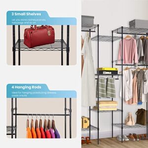 Garment Rack Metal Clothes Rack Large Armoire Storage Portable Closet Shelves Wire Clothing Rack Multiple Assembly Methods with 4 Hanger Rod 4 Large Shelves 3 Small Shelves, Max Load 830 LBS, Black