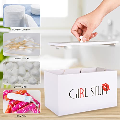 Tampon Holder for Bathroom Tampon Storage Container Movable Feminine Partition Case with Lid Tampon Dispenser Sanitary Napkin Storage Container Wood White Small Storage Box Pad Organizer for Bathroom