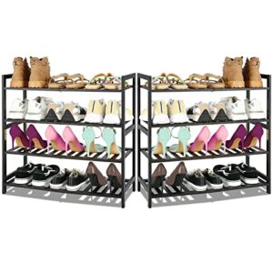 Shoe Rack, 4-Tier Wooden Shoe Rack for Entryway Closet, Stackable Free Standing Shoe Shelf for Slippers/Sneaker/Boots, Storage Organizer Shoe Stand for Hallway Bedroom Small Space (Wood)