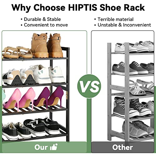 Shoe Rack, 4-Tier Wooden Shoe Rack for Entryway Closet, Stackable Free Standing Shoe Shelf for Slippers/Sneaker/Boots, Storage Organizer Shoe Stand for Hallway Bedroom Small Space (Wood)