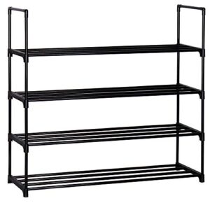 function home 4 tier free standing shoe rack, space saving shoes storage stand, shoe organizer shelf for bedroom, entryway and hallway in black