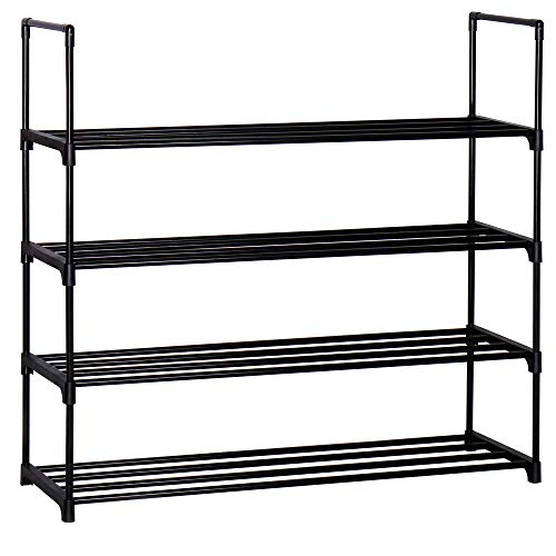 Function Home 4 Tier Free Standing Shoe Rack, Space Saving Shoes Storage Stand, Shoe Organizer Shelf for Bedroom, Entryway and Hallway in Black