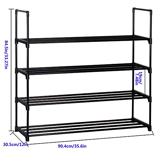 Function Home 4 Tier Free Standing Shoe Rack, Space Saving Shoes Storage Stand, Shoe Organizer Shelf for Bedroom, Entryway and Hallway in Black