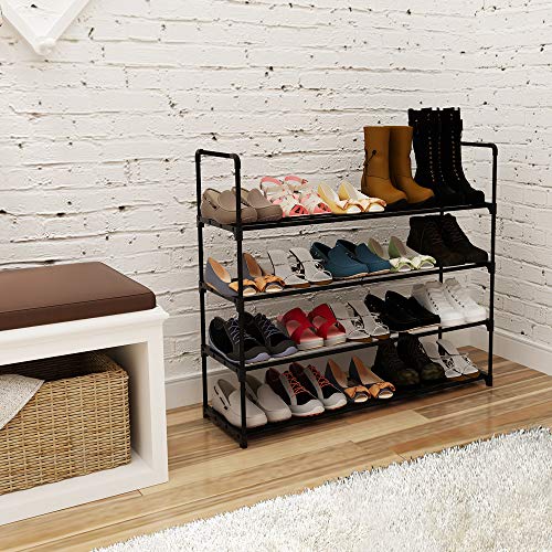 Function Home 4 Tier Free Standing Shoe Rack, Space Saving Shoes Storage Stand, Shoe Organizer Shelf for Bedroom, Entryway and Hallway in Black