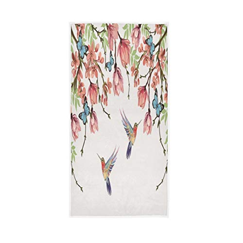 ALAZA Hummingbird Wisteria Magnolia and Butterflies Hand Towel Yoga Gym Cotton Face Spa Towels Absorbent Multipurpose for Bathroom Kitchen Hotel Home Decor Set 15x30 Inch