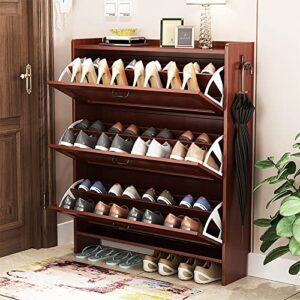 w&x entryway shoe cabinet hidden shoe rack,large capacity shoe organizer storage,vintage decorative furniture entry cabinet with drawer shoe shelf-brown double layer 60x24x120cm(24x9x47inch)