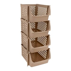 spec101 plastic stackable storage bins - 4pc tan closet organizer bins 28in tall big plastic boxes for home and kitchen