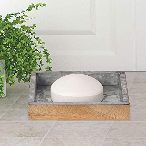 nu-steel CFT3H Confetti Collection Soap Dish, Perfect for Home & Bathroom Accessories, Galvanised Sheet and Wood