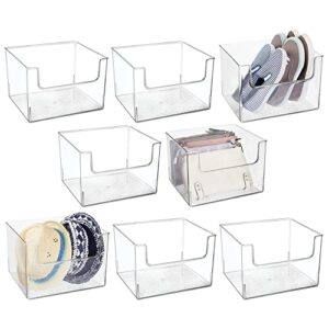 mdesign modern plastic open front dip storage organizer bin basket for closet organization - shelf, cubby, cabinet, and cupboard organizing decor - ligne collection - 8 pack - clear