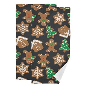 vigtro christmas gingersnap house bath hand towels 2 pack, winter kitchen towels gingerbread man ultra soft and highly absorbent, xmas tree cute decorative fingertip towel for home, bathroom, kitchen