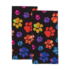 hand bath towels 2 pack rainbow animal paws print absorbent face fingertip towels for bathroom kitchen gym spa soft hair drying cloth quick dry, 30 x 15 inch