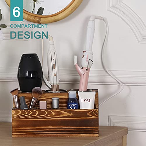 PENGKE Hair Tool Organizer, Countertop Blow Dryer Holder and Styling Holder for Bathroom Hair Dryer Storage Hair Appliance Holder for Flat Iron,Curling Wand(Wooden)