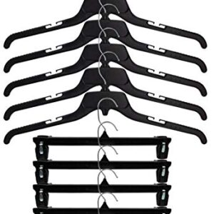 Hangon Combo Set Recycled Plastic Shirt & Pants Hangers, 19 Inch & 14 Inch, Black, 10 Pack