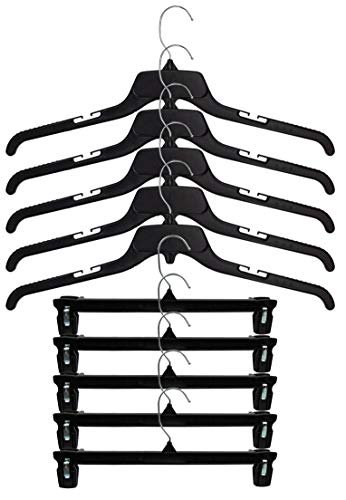 Hangon Combo Set Recycled Plastic Shirt & Pants Hangers, 19 Inch & 14 Inch, Black, 10 Pack