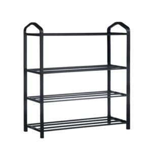 yssoa 4-tier stackable shoe rack, 12-pairs sturdy shoe shelf storage, black shoe tower for bedroom, entryway, hallway, and closet, 1 pack