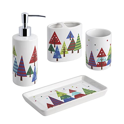 Allure Home Creation Holiday Christmas Tree 4-Piece Ceramic Bath Accessory Set